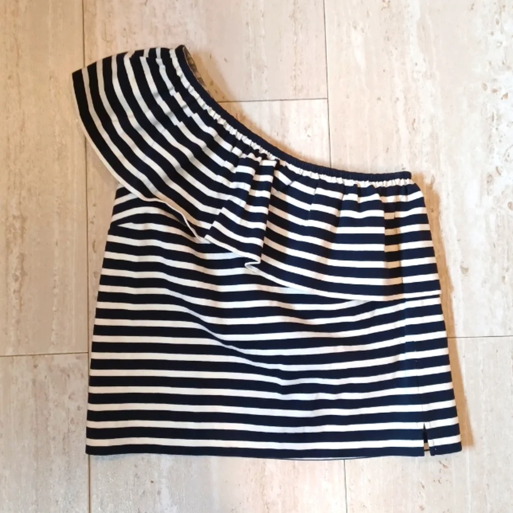 J. Crew Blue/White Striped One Shoulder Nautical Top